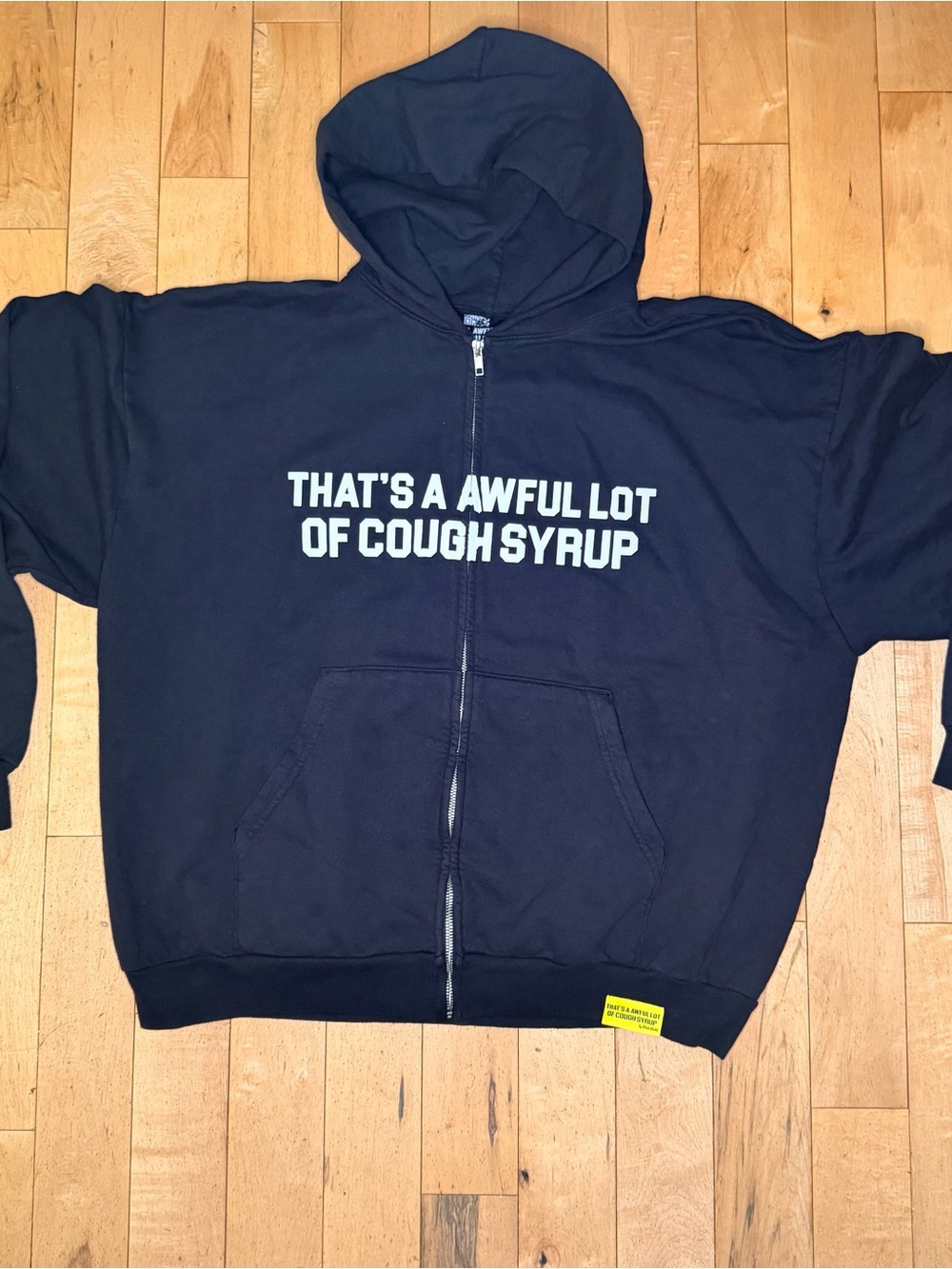 Awful Lot of Cough Syrup Men's Black Graphic Print Full Zip Hoodie Pockets XL